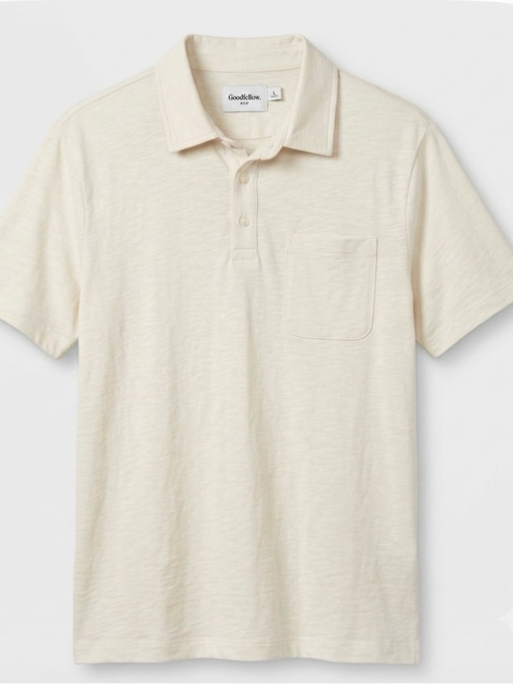GOODFELLOW & CO. (2) No Roll Collar Polo Shirt, Men’s Size L, Cream